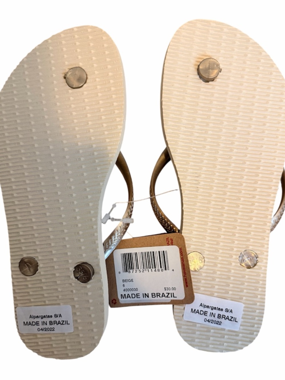 Havaianas Flip Flops in Metallic Gold and Cream size 6 NWT - Picture 3 of 3